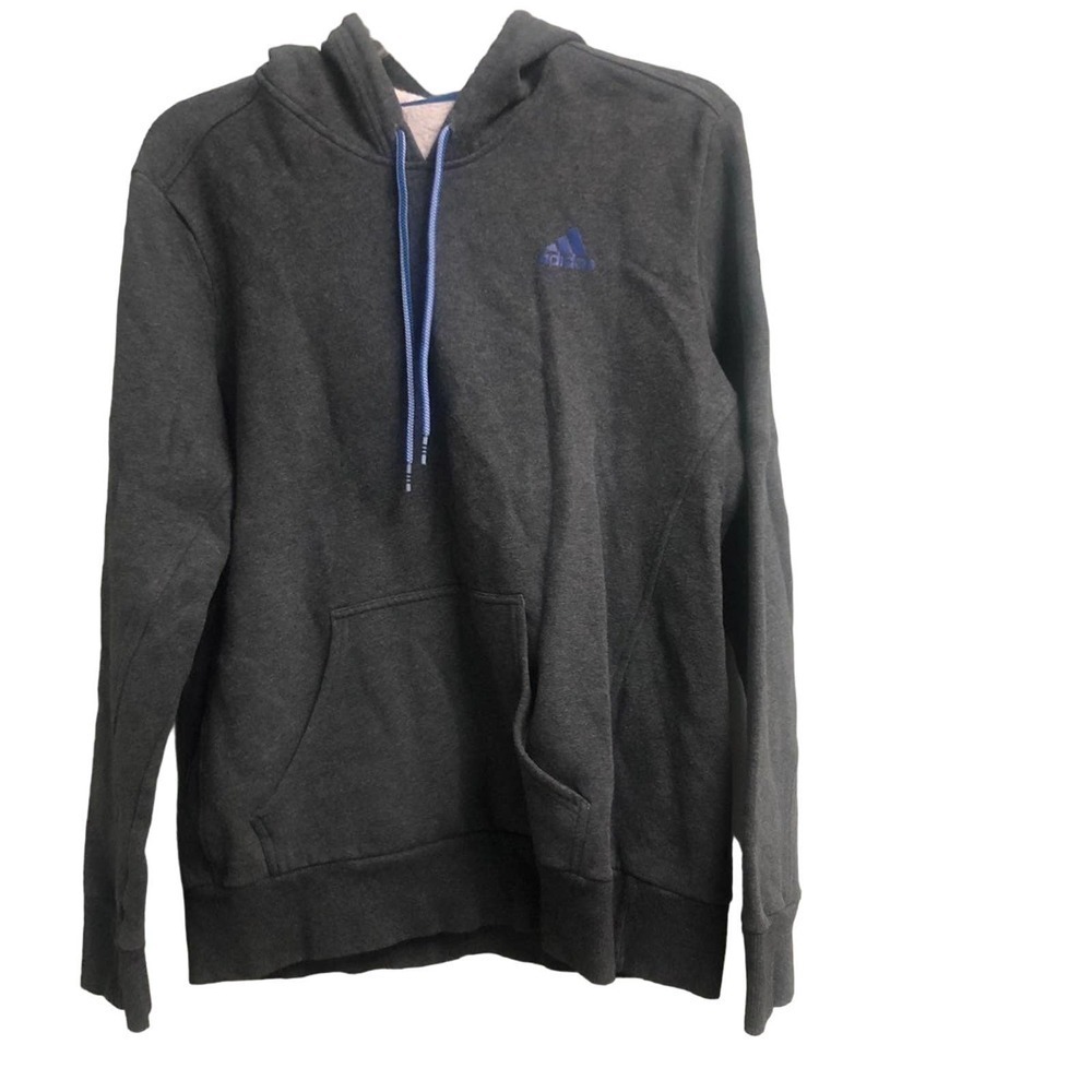 Adidas Gray Hoodie Sz Large Women Blue Stripe EUC